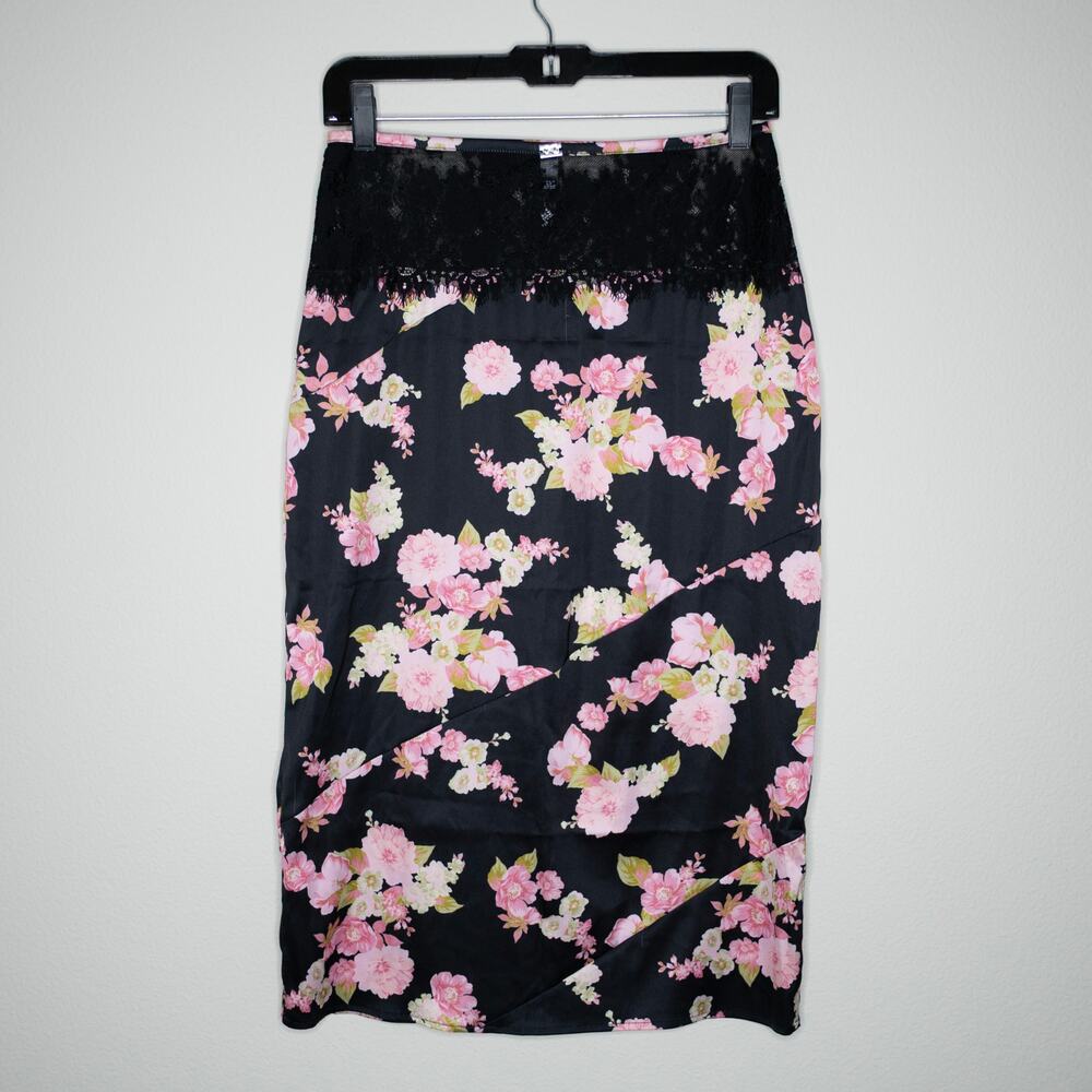 For Love & Lemons Melrose Slip Skirt Black Floral Sheer Lace Waist SZ M - Picture 5 of 9